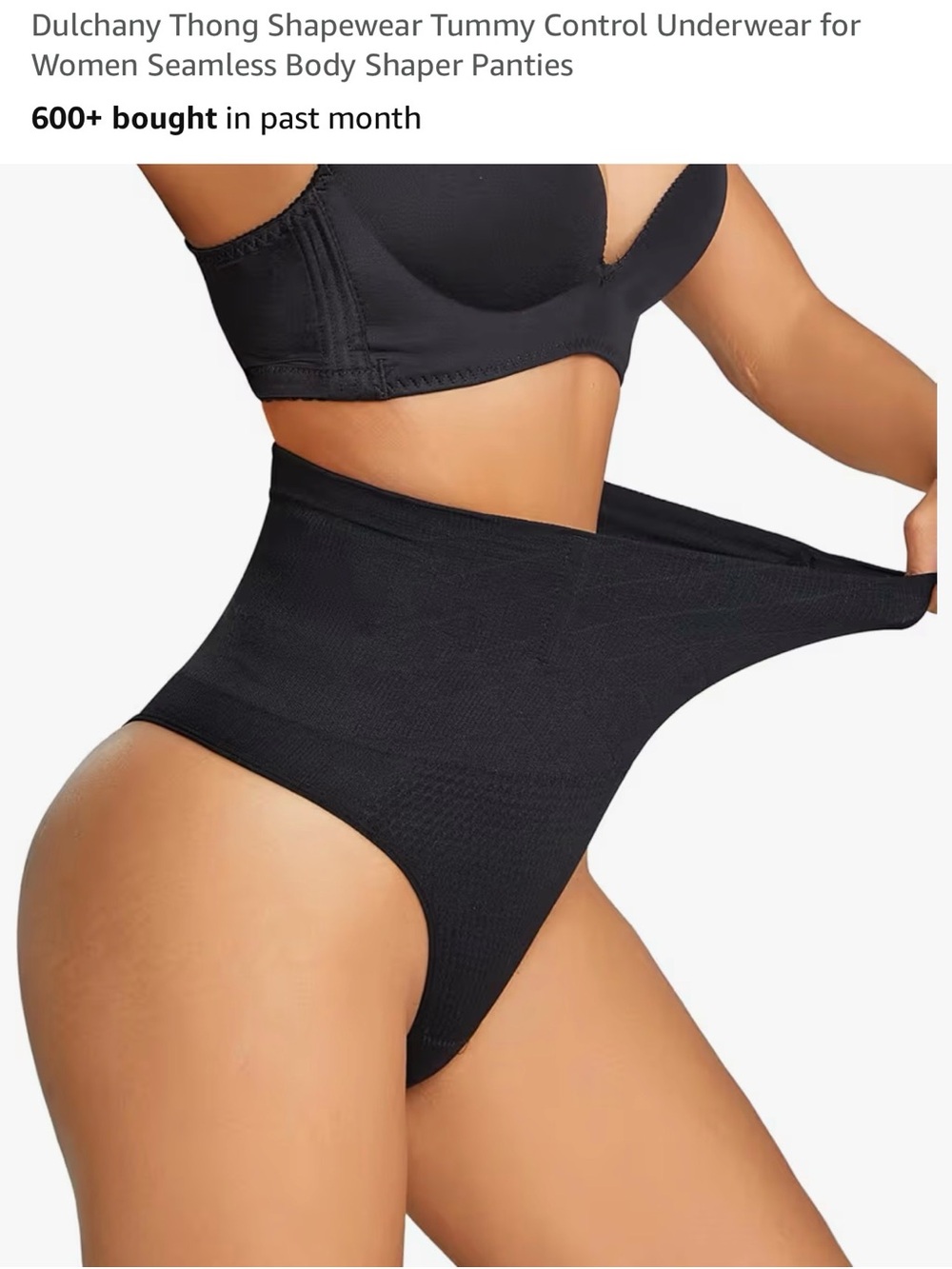 Seamless High-Waist Tummy Control Thong - Black